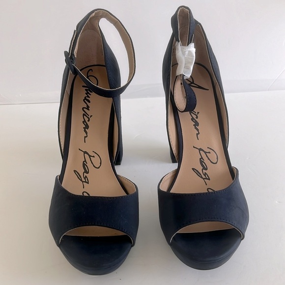 American Rag Women Areeta Open Toe Ankle Strap Pumps Navy Blue Shoes Size 10 NEW - Picture 4 of 8